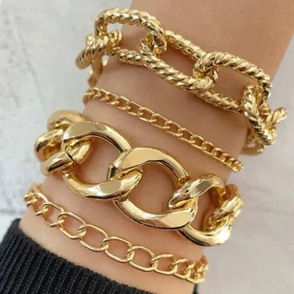 Gold Chunky Stack of 4 Bracelets - Picture 1 of 3